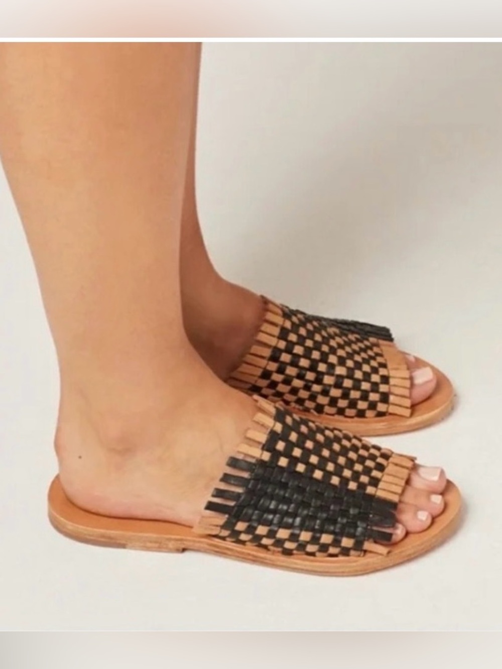 L*Space Breaking Waves 100% Woven Leather Slide Sandals